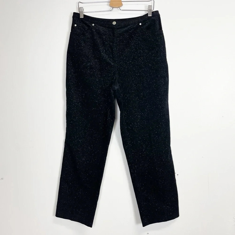 Susan Graver Style Pants Womens 14 Black Silver Sparkles Cotton Blend